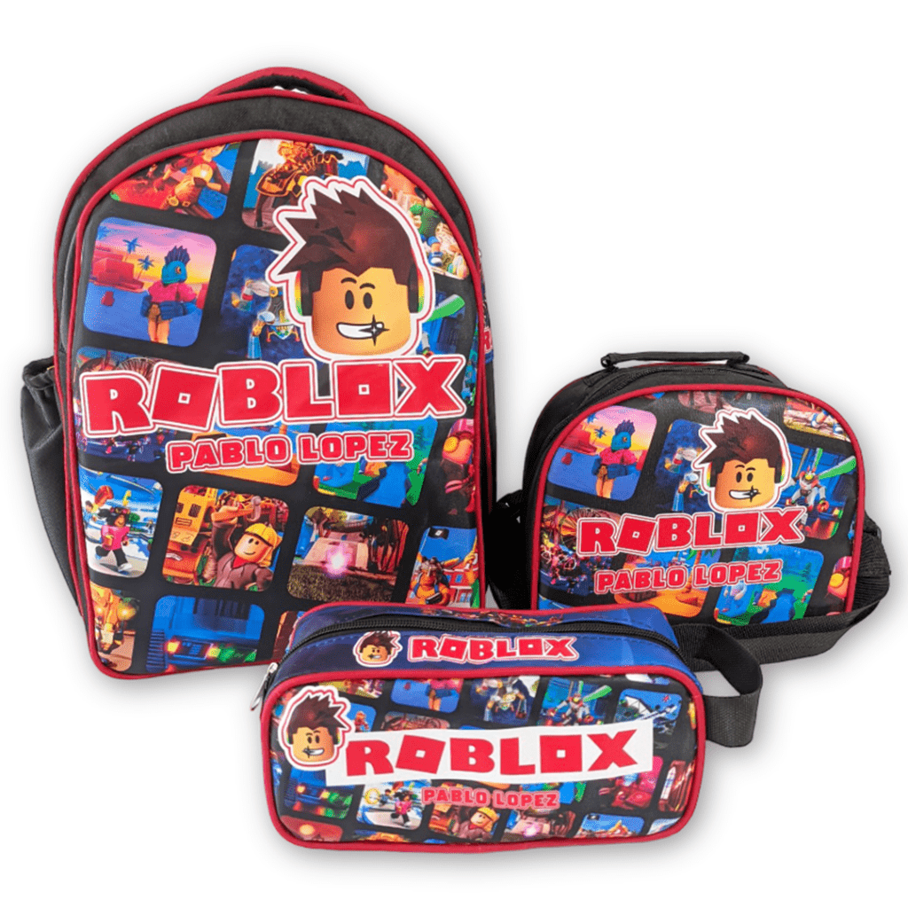 Combo escolar morral lonchera y cartuchera motivo roblox Morralkids Venezuela