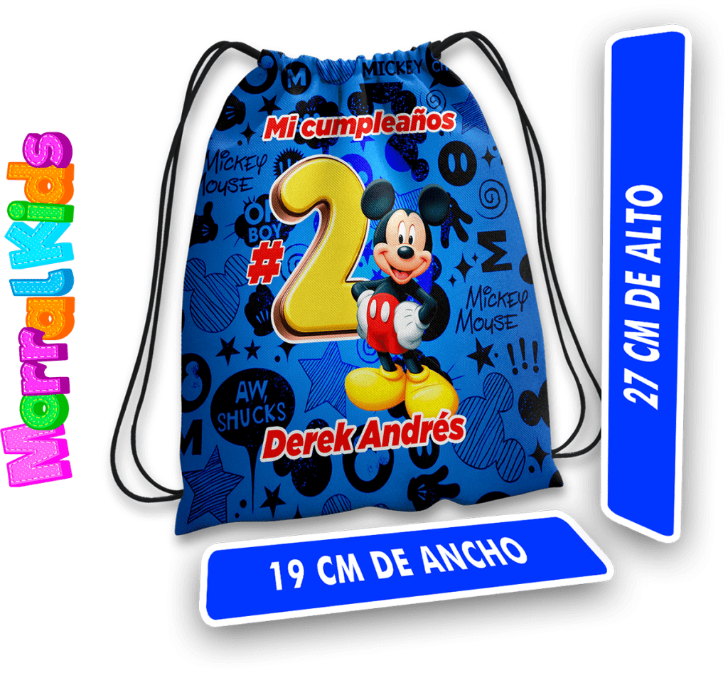 Tula infantil estampada azul con personaje clásico, número dorado grande, cordones negros y tamaño 27 x 19 cm, marca Morralkids, fabricado en Venezuela [ppl-ai-file-upload.s3.amazonaws](https://ppl-ai-file-upload.s3.amazonaws.com/web/direct-files/attachments/images/12808278/b85f0782-fd50-45bf-bc6e-f662dc866e94/medidas-mini-tulas-estampadas.jpg)